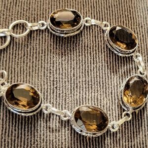 Elegant Silver and Brown Gemstone Bracelet